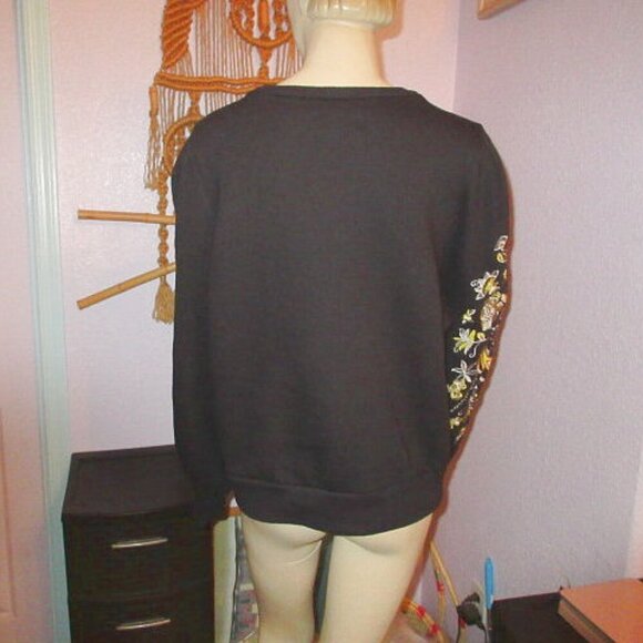 Gabrielle Union NY&C Embroidered Sweatshirt Size M Puff Sleeves Metallic Boho - Picture 7 of 11